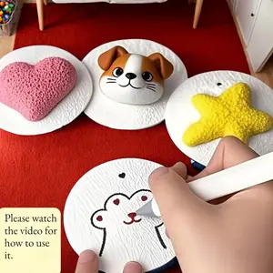 3D Round Water-Activated Painting Party Supplies, Compressed Wood Pulp Sponge Foam Texture Paint, DIY Paper Craft for Parties