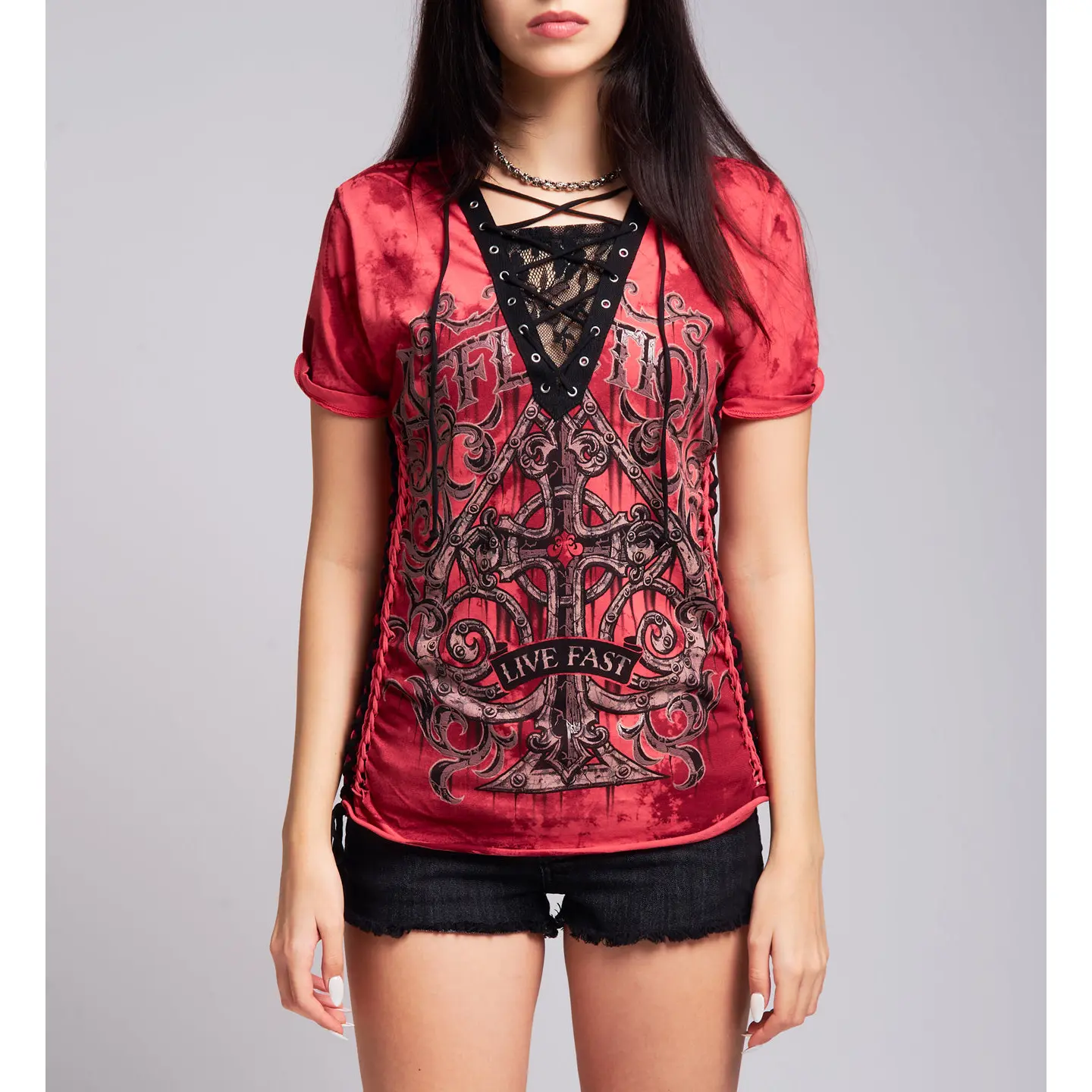 Affliction Women's T-shirt Requiem Steel