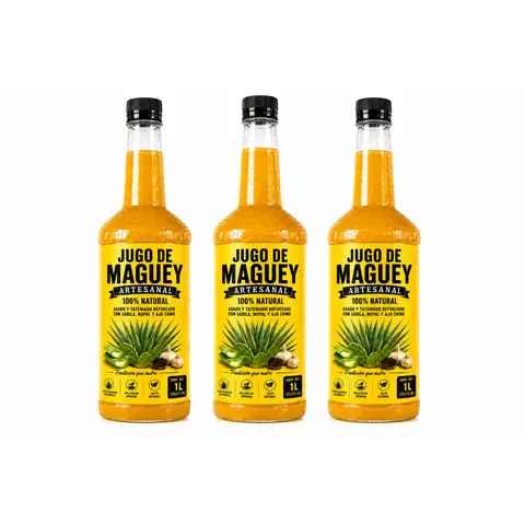 Premium Artesanal 1L Earthy Refrigerated Maguey Blend 3-Bottle Pack, Traditional Mexican Non-Alcoholic Agave Botanical Beverage, 100% Natural with Roasted Agave, Aloe Vera, Nopal & Garlic, Flavorful Drink
