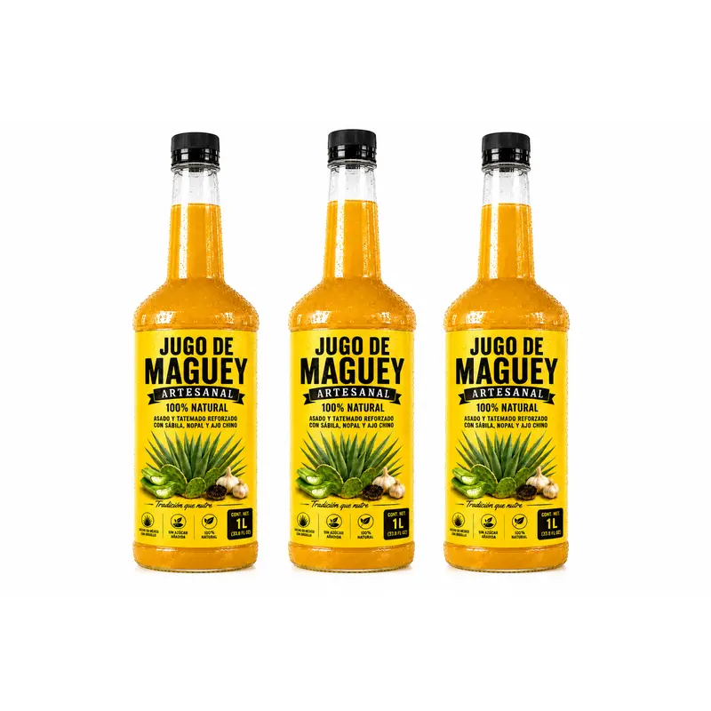Premium Artesanal 1L Earthy Refrigerated Maguey Blend 3-Bottle Pack, Traditional Mexican Non-Alcoholic Agave Botanical Beverage, 100% Natural with Roasted Agave, Aloe Vera, Nopal & Garlic, Flavorful Drink
