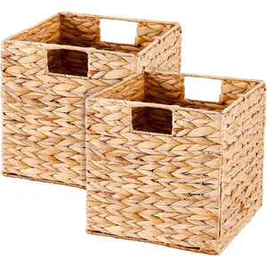 Large Wicker Storage Baskets 13x13in Foldable Square Baskets for Cube Storage Handwoven Wicker Storage Baskets for Shelves Pantry Baskets 2Pack