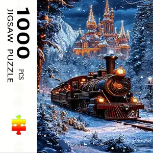 1000 Piece Castle Train Puzzle, Large Adult Family Interactive Toy, DIY Home Decor Brain Challenge, Holiday Scene, Perfect Gift