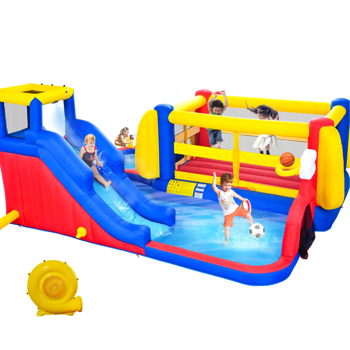 Large Inflatable Toddler Water Slide Bouncy Castle - Continuous Inflatable Structure with Blower, Domestic Use for Outdoor Family Backyard Lawn Soft Ground Water Play, Inflatable Water Slide