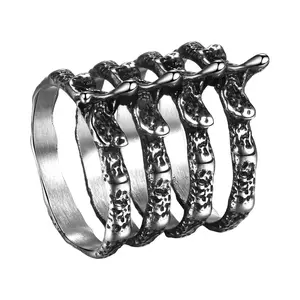 OIDEA Gothic Punk Spine Ring Stainless Steel Skeleton Biker Ring for Men Women Unique Vertebrae Design Cool Statement Gift