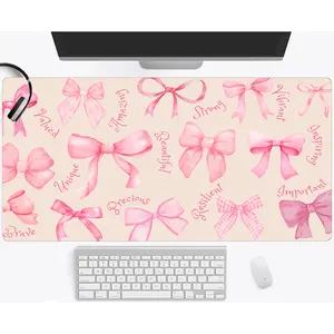 1pc Large Mouse Pad & Desk Mat - Non-Slip Rubber Base, Ultra-Smooth Surface, Cute Pink Bow with Inspirational Quotes (Be Kind, Be Brave, Be Smart, Be Loved) - for Home Office, Gaming, or Gift - Decorative Workspace Decor, Gaming Setup
