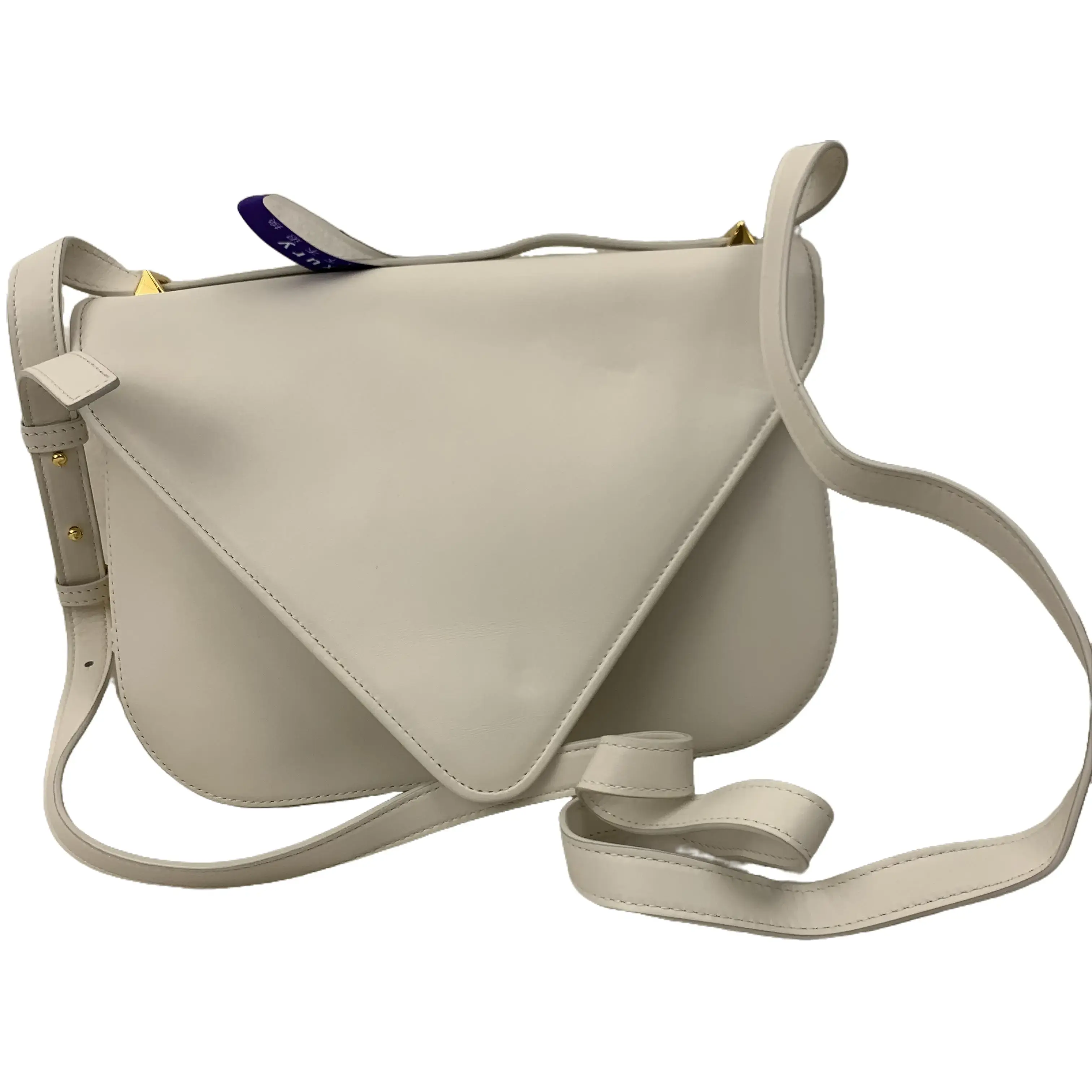 Pre-owned PRADA White Smooth Calfskin Geometric Triangle Flap Crossbody Bag with Extra Matching Leather Strap TKB00000262