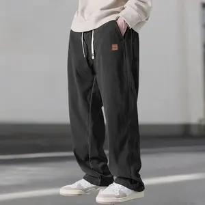 Men's Corduroy Wide-Leg Pants with Drawstring Waist Stopper & Side Pockets Slim Fit Casual Trousers Versatile Design Loose Sport Pant for Menswear