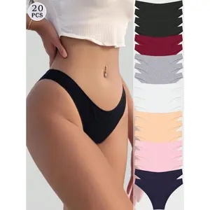 20 Pcs Cotton Comfortable Seamless Low-Waist Women's Briefs, Breathable Simple Panties,Small SIZE