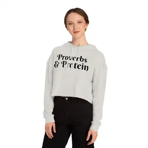 Cropped Hooded Sweatshirt with Proverbs & Protein, Fitness Pullover, Workout Apparel, Trendy Sweatshirt, Casual Athleisure, Gift for your fitness enthusiast.