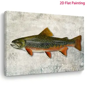 [2D Flat] 1pc Wooden Framed Canvas Painting - Realistic Trout Fish Wall Art Print, 11.8x15..7 Inch Nature-Inspired Home Decor for Living Room, Bedroom, Kitchen, Office - Perfect Gift for Nature Lovers, 2D Flat, Perfect for Room Decor, Brook Trout, Wa