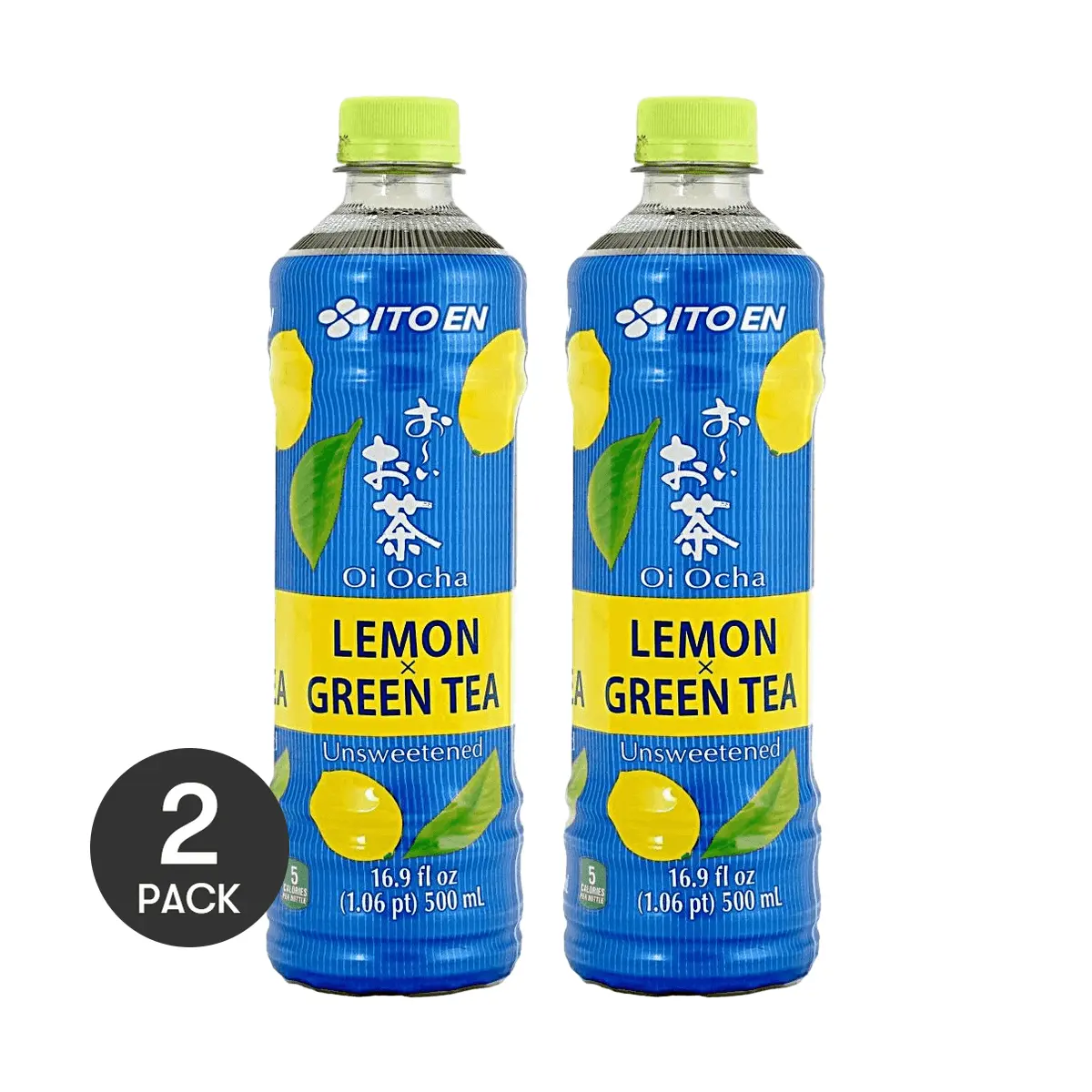 2 Pack ITO EN Unsweetened Lemon Green Tea 500ml Bottles - Zero Sugar, Zero Fat, Low Calorie - Authentic Japanese Beverage