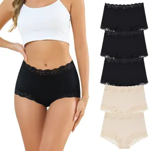 LEVAO Women’s Lace Boyshort Underwear – Full Coverage Boxer Brief Panties, 5 Pack, S-XL