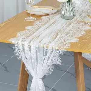 Boho Lace Table Runner for Wedding Party Decor - 1pc Embroidered Rustic Floral Lace Cloth 13.78x118.11in Elegant Table Accessory for Bridal Shower & Baby Shower Decorations