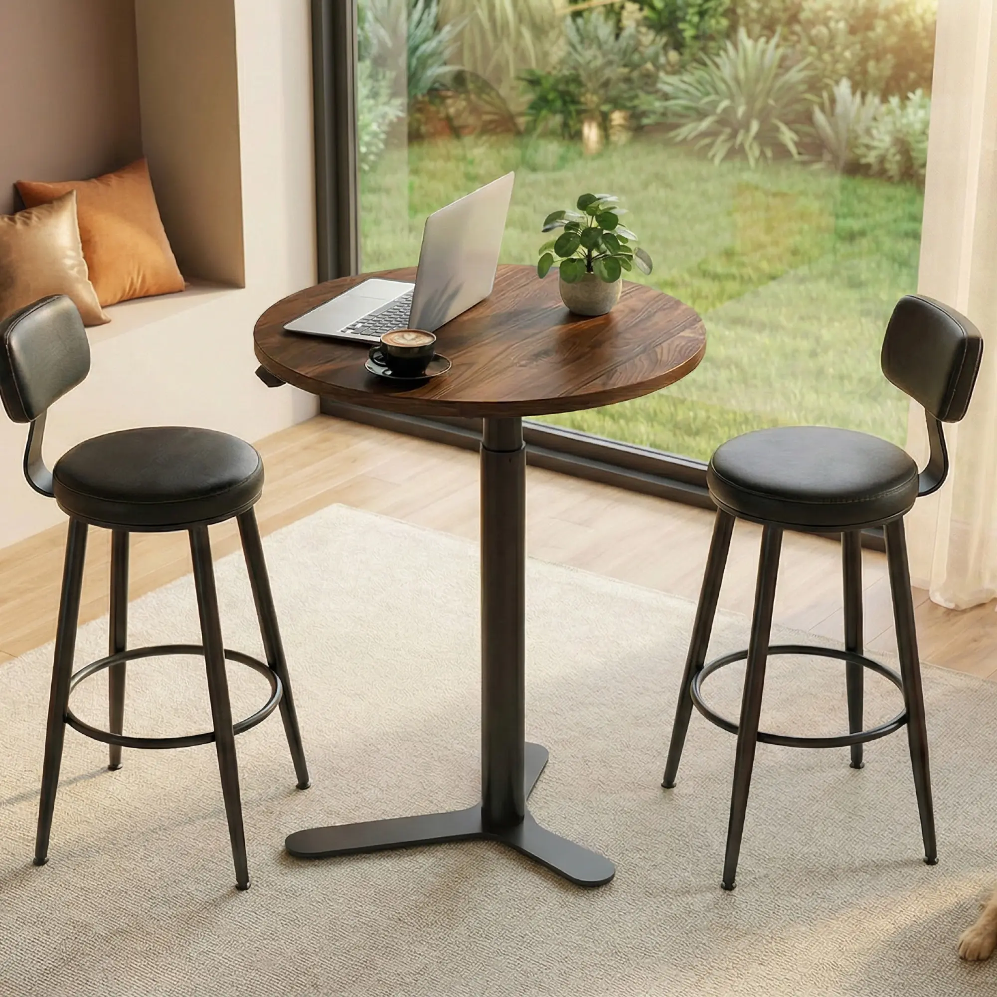 FLEXISPOT Gas Spring Adjustable Bar Table - One-Touch Height Lift Round High-Top Pub Table for Balcony, Kitchen, Apartment & Small Spaces