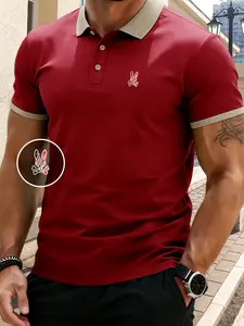 Men's Colorblock Print Contrast Trim Button Down Polo Shirt, Regular Fit Casual Short Sleeve Collared Top for Summer, Fashion Men's Clothes for Daily Wear