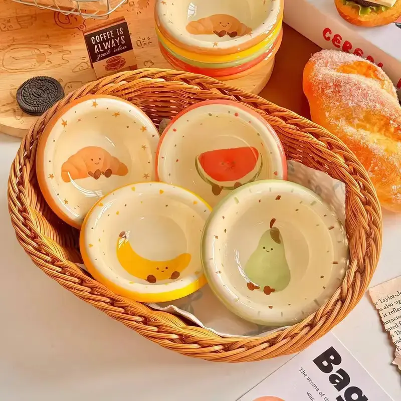 4Pcs Creative Cute Fruit Croissant Sauce Ceramic Dishes Food Tableware Household Seasoning Dish Snack Plates Fruit Sushi Bowl Kitchen Tableware Dinnerware Kitchenware