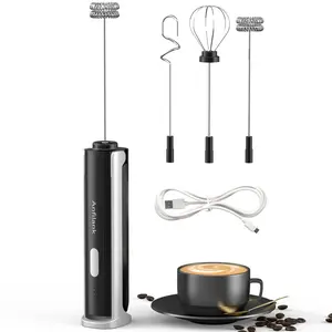 ANFILANK Rechargeable Handheld Milk Frother with Folding Stand, 3-Speed Electric Whisk with 3 Stainless Steel Heads, Portable Milk Foam Maker for Lattes, Cappuccinos, Hot Chocolate and Eggs