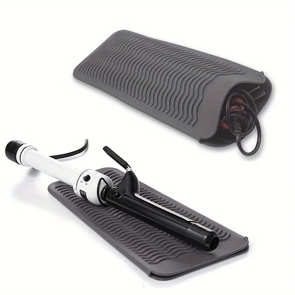 High-Temperature Resistant Hair Styling Tool Pad, Silicone Protective Heat-Resistant Mat for Curling Irons & Straighteners, Travel Storage Bag