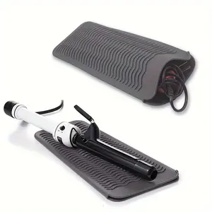 High-Temperature Resistant Hair Styling Tool Pad, Silicone Heat-Resistant Mat for Curling Irons & Straighteners, Travel Storage Bag