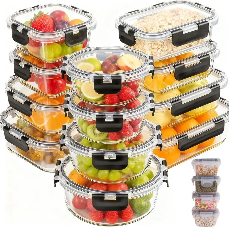 12-Piece Glass Food Storage Containers with Upgraded Snap Locking Lids,Glass Meal Prep Containers Set - Airtight Lunch Containers, Microwave, Oven, Freezer and Dishwasher TikTokShopBlackFriday