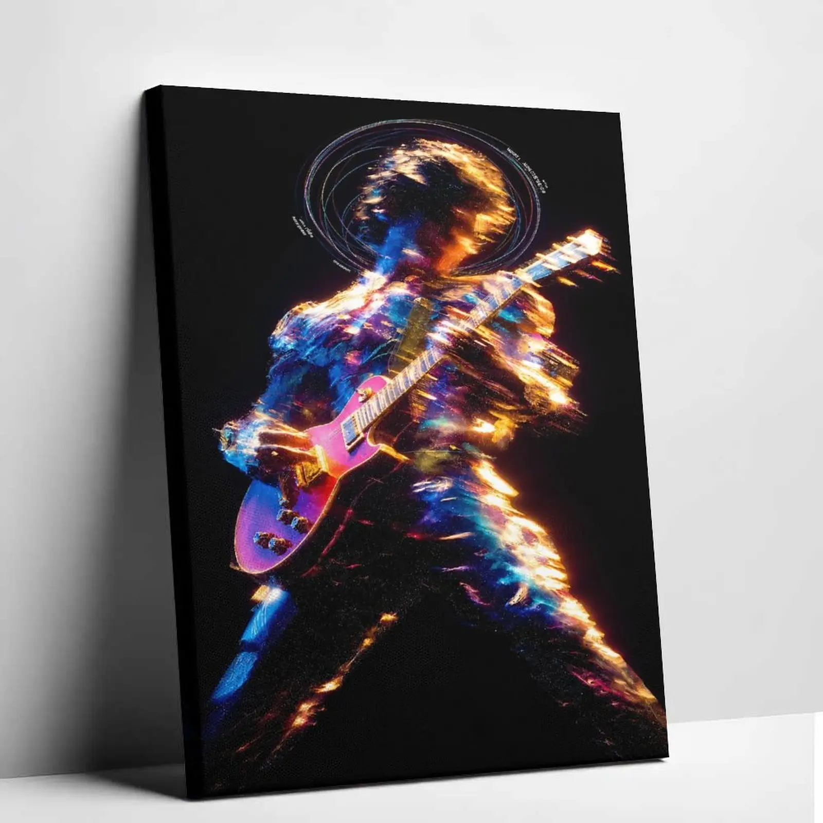 Electric Guitar Player Poster Canvas Wall Art Jimi Hendrix Style Flame Print Retro Rock Music Les Paul Guitar Canvas Painting Cool Cosmic Nebula Cyberpunk Pictures Decor for Living Room Studio Artworks