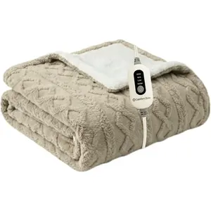 Heated Blanket Electric Throw, Cable Pattern, Micro Plush, 4 Heating Levels, 3H Timer, Auto Shutoff, Fast Heating (50x60 inches, Sand)