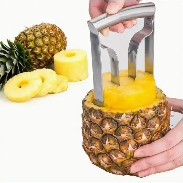 Stainless Steel Pineapple Corer - Fruit Vegetable Slicer with Comfortable Grip, Innovative Design, 1/2 Piece Removal Function, Stainless Steel Cutter for Home Kitchen Utensil Use (Coring & Slicing Tool), Restaurant