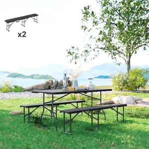 2 Pack 6 ft Portable Foldable Bench Seats Black HDPE Benchtops Powder-Coated Metal Frames Non-Slip Pads for Camping Picnics Barbecues