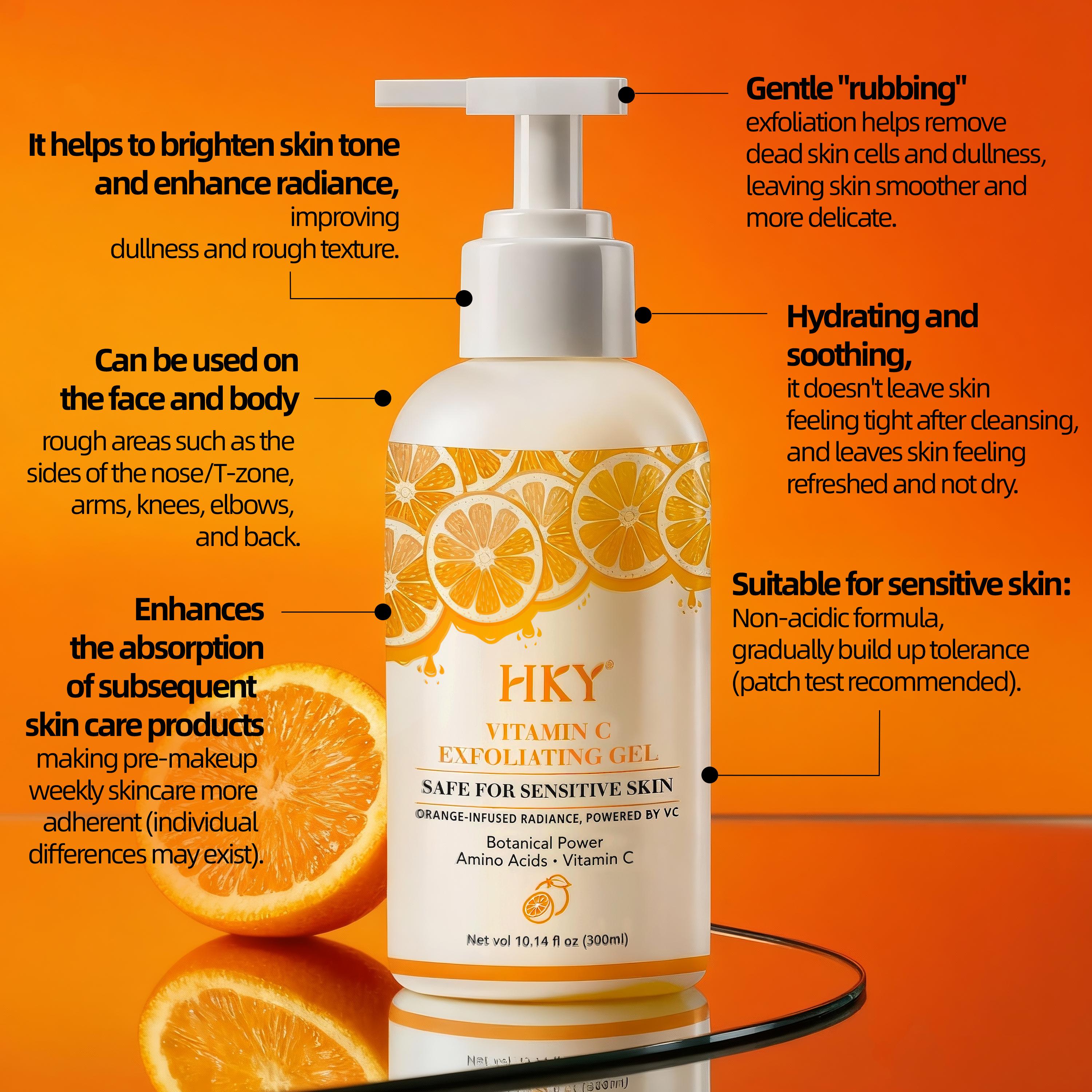HKY VC Peeling Gel, Gentle Face & Body Exfoliator with Salicylic Acid BHA & Niacinamide. Brightening Facial Scrub for Dead Skin Remover, Unclog Pores & Dark Spots. Korean Skincare Body Polish for Smooth Radiant Glow Skin Treatment (10.14 fl. oz/300 ML).