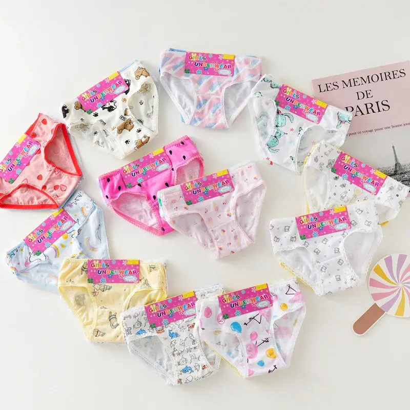 3/6/9/12 Pcs/Lot Cotton Panties Girls Kids Short Briefs Children Underwear Child Cartoon Print Shorts Underpants Lace Panties