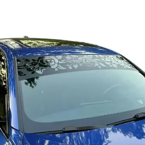 Rose Design Matte Black Vinyl Windshield Banner 64"x12" High Quality Weather Resistant Decal Sticker for Car Decor