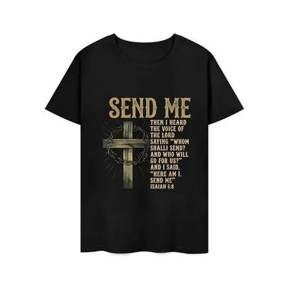 Send Me Isaiah 6:8 T-Shirt, Christian Faith Graphic Tee, Bible Verse Cross Shirt, Inspirational Religious Short Sleeve Top, Church Worship Gift for Men & Women