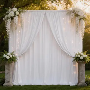 White Polyester Flowing Backdrop 8 Pcs 5x8ft, Soft as Water Silky Drapes for Wedding Reception, Party, Holiday, Birthday, Photo Studio, Indoor Outdoor Decor