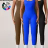 Women's Seamless One-Piece Hip Lift Crew Neck Tummy Control Jumpsuit with Tank Top, Tummy Control Dance & Fitness & Workout Set, Stretch Sportswear for Outdoor Activities