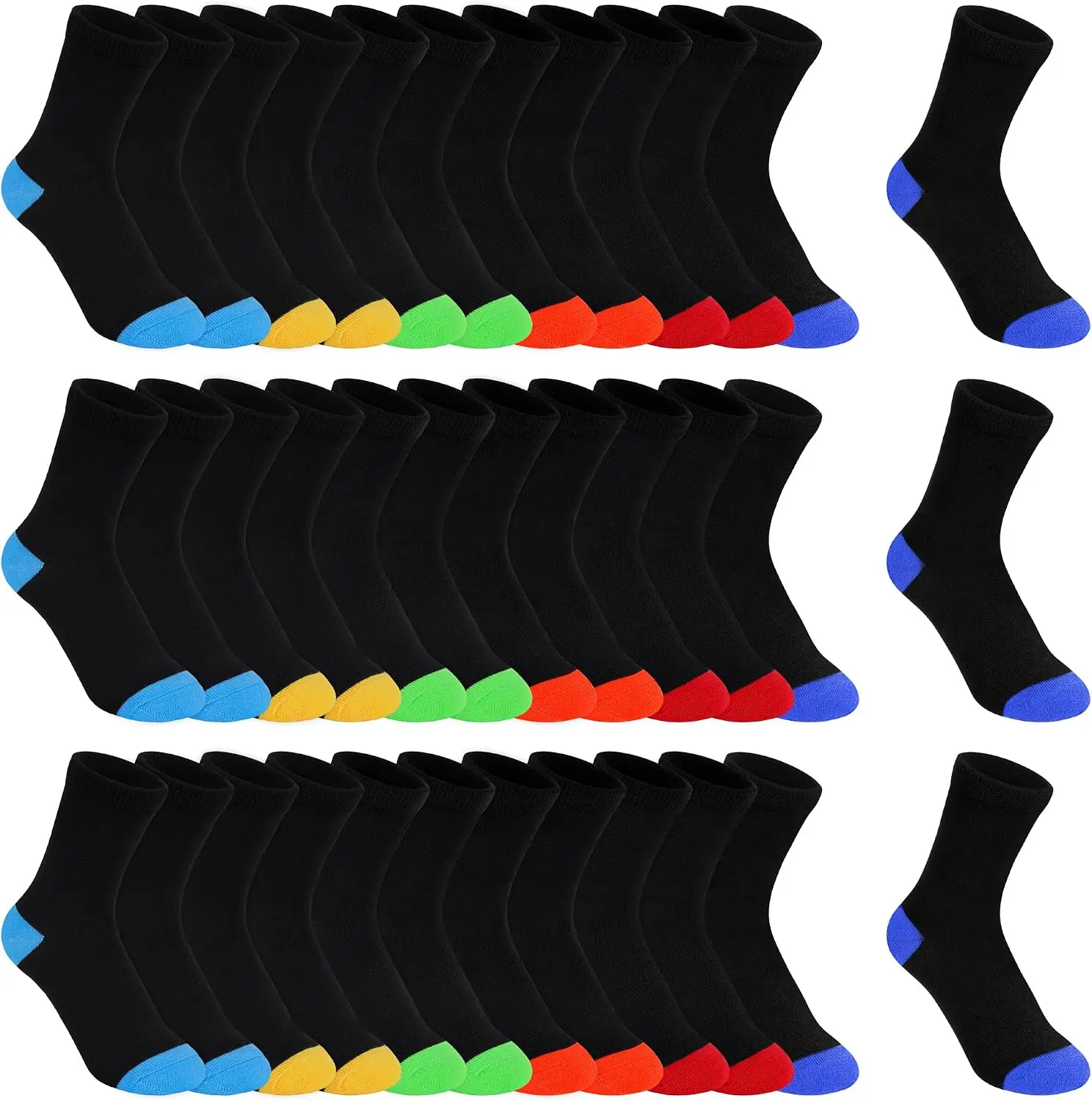 18 Pairs Boys Socks, Crew Socks for Boys Dress School (1-14 Years) | School Uniform Socks for Kids Children, Multipack, Color Blocking Socks, Breathable, Lightweight