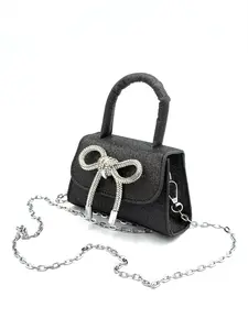Sparkle & Shine Mini Glitter Handbag with Rhinestone Bow