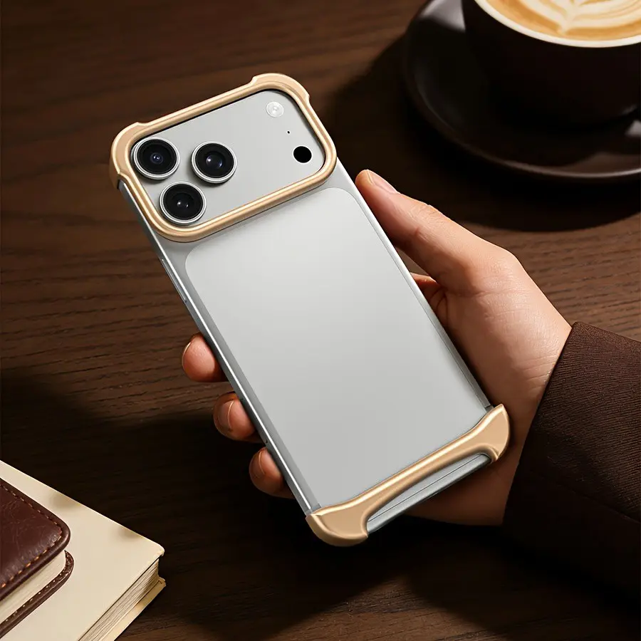 Phone Case for iPhone 17 Pro Max - Aluminum-Rubber Bumper, Double-Layer Smartphone Accessory, Unique Minimalist Design, High-Strength Cover, Bare-Metal Feel for Handheld Cellphone Devices