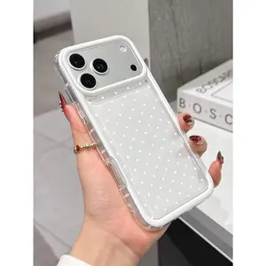 Fashionable White Mini Polka Dot Contrast Color Shockproof Cute Phone Case, Minimalist Transparent Cover Perfect For Daily Use,Compatible With iPhone 13/16/17pro/15 Promax/X/Xs Max and Samsung S25