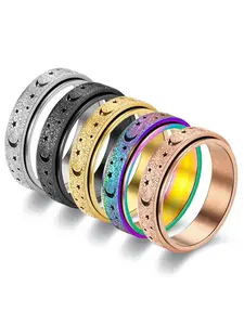 Stress Relief Rotating Star Moon Ring, Unisex Fashion Accessory, Stainless Steel Engagement Wedding Band, Best Jewelry Gift