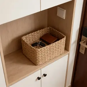 Handmade Natural Storage Basket, Open Weave Design, Durable Rattan Structure, Ideal for Bathroom, Bedroom, Living Room, Office