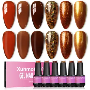 Xunmotor Gel Nail Polish Set Soak Off UV LED Kit for Salon Home Fall Winter DIY Nails Art Minicure Pink Green Blue,6Pcs