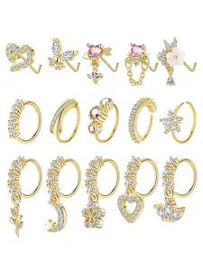 Heart & Flower Design Nose Ring, Fashionable Nose Piercing Jewelry for Women & Girls, Body Jewelry for Party, Daily Clothing Decor