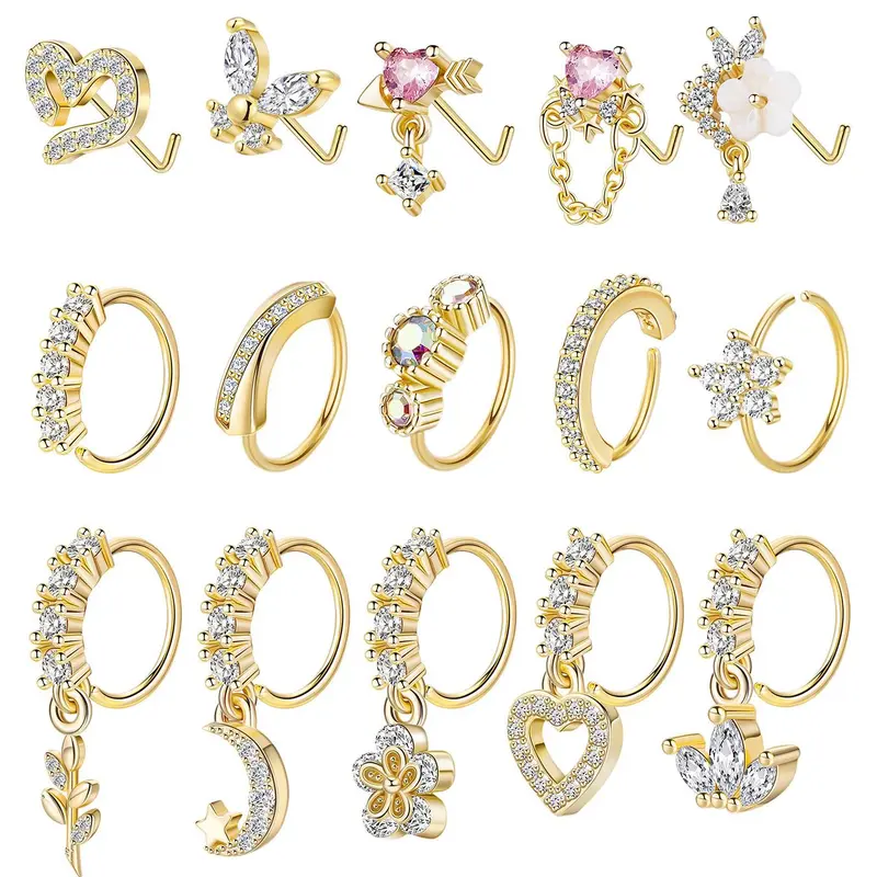 Heart & Flower Design Nose Ring, Fashionable Nose Piercing Jewelry for Women & Girls, Body Jewelry for Party, Daily Clothing Decor, Nose Rings Studs, Butterfly Nose Ring