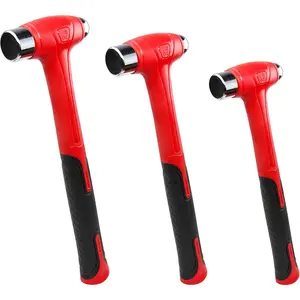 3 count Ball Peen Hammer, 16oz 32oz 48oz, Fiberglass Handle hammer for Ball Peen, Blow Striking Ball Pein Hammer Handle Tool with Forged Steel Construction & Shock Reduction Grip for Metal Working