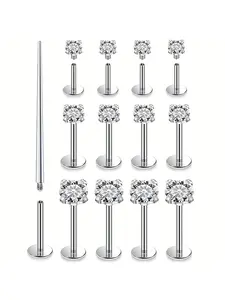 13pcs 16G Lip Rings Tragus Piercing Jewelry Lip Labret Studs Surgical Stainless Steel Different Sizes Flat Back Cartilage Helix Conch Earrings Studs Piercing Jewelry Bars 6mm 8mm 10m Body Piercing Jewelry