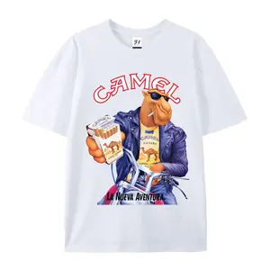 Men's Oversized Camel Casual Cotton T-Shirt with Letter Pattern Print, Stylish Gift Tee for TV Show Enthusiasts, 67