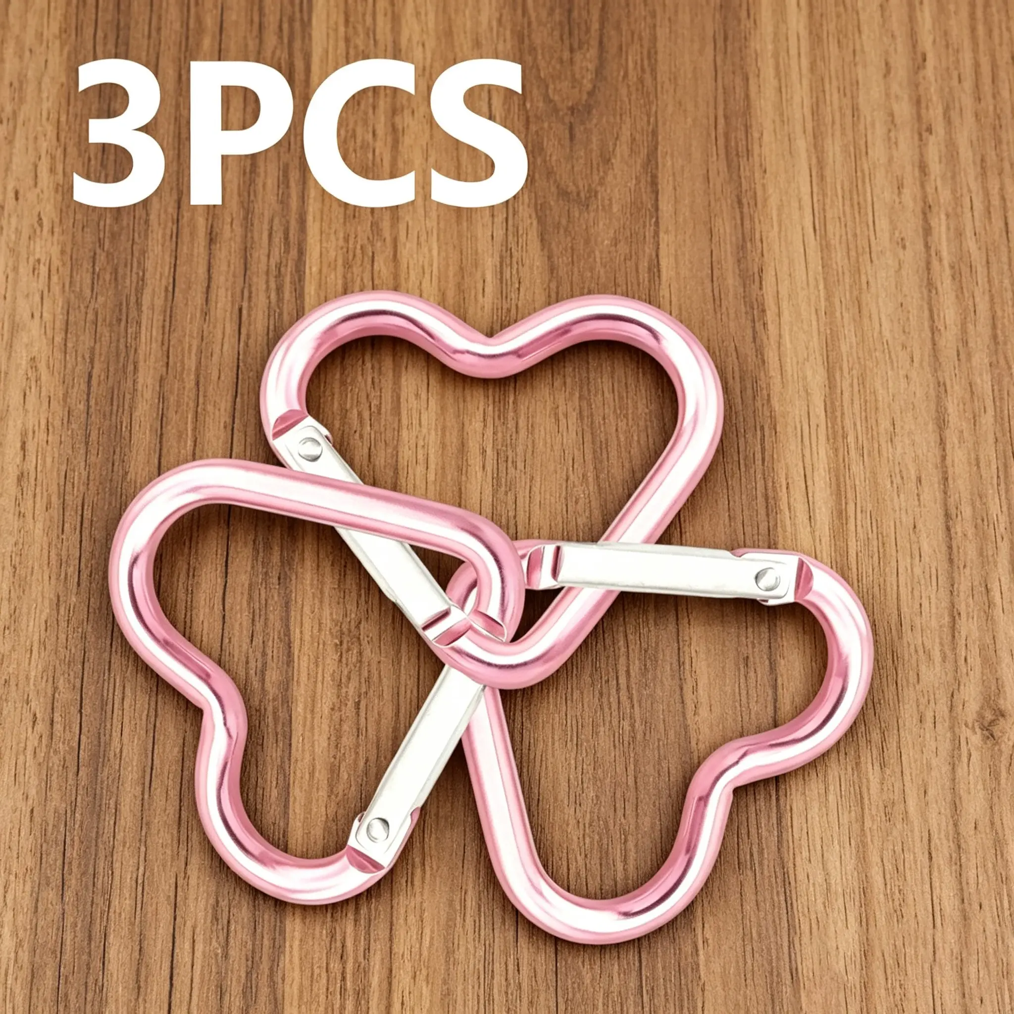 3 Heart Climbing Carabiners, Durable Aluminum Spring Clips, Keychain, Backpack Strap, Water Bottle Clip, Multi-Use Folder Accessories