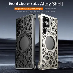 Samsung Galaxy S25 S24 S26 Ultra Smartphone Case, 360° Rotating Magnetic Stand, Aluminum Shockproof Cover, Heat Dissipation, Stylish Design