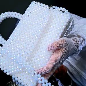 Shining White Acrylic Beads Lightweight Purse with Handle - Handmade Standout Bag for Any Occasion