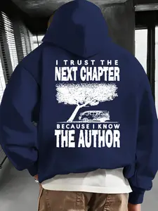 Men's Drawstring Hooded Loose Sweatshirt, Fall & Winter Casual Comfortable Hoodie, Book Inspirational Print, Perfect Gift